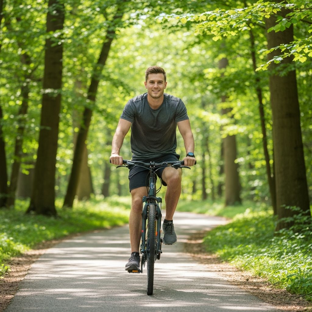 Man cycling through nature, active and energetic